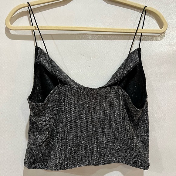 H & M Divided Womens Camisole M Silver Sparkly Crop Spaghetti Strap - Picture 4 of 4